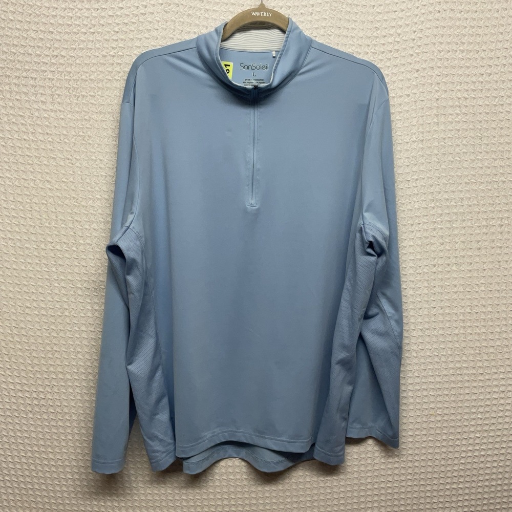 SanSoleil UPF 50+ Golf Pullover Size Large  Blue 1/4 Zip Cooling Long Sleeve Top
